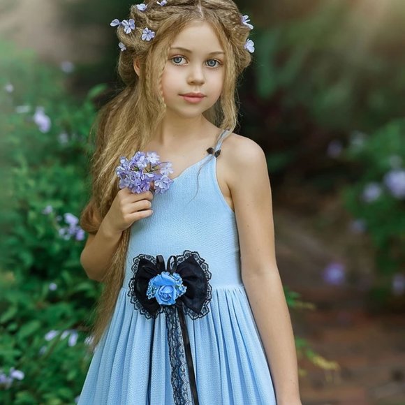 NWT Dollcake Thousand Words Frill Dress Frock Maxi Blue Flower Girl Party sz 6 - Picture 2 of 5